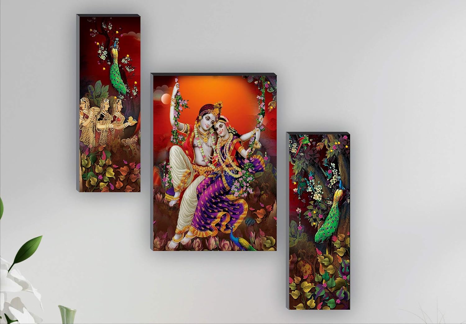 SAF paintings Radha Krishna UV Textured Self adhesive Religious Painting (Multicolour, Set of 3, 18 Inch X 12 Inch, SANFJM31319)