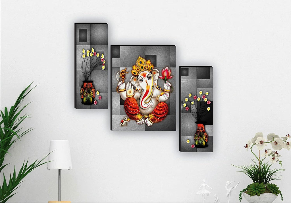 SAF paintings Set of 3 Ganesha UV textured Paintings for living room with frame Painting 12 Inch X 18 Inch SAF-JMS55