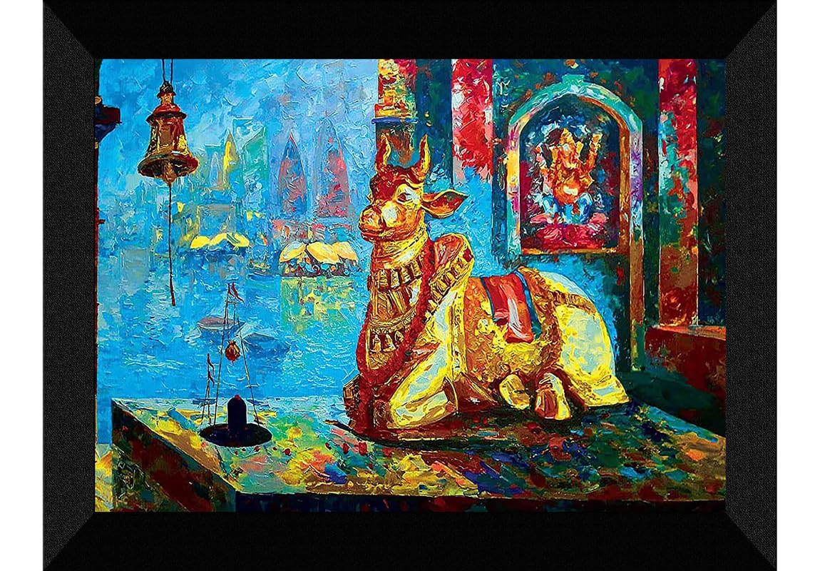 SAF paintings Lord Shiva And Nandi Black frame painting for Wall Decoration,Home and OfficeOL-SANFK33374