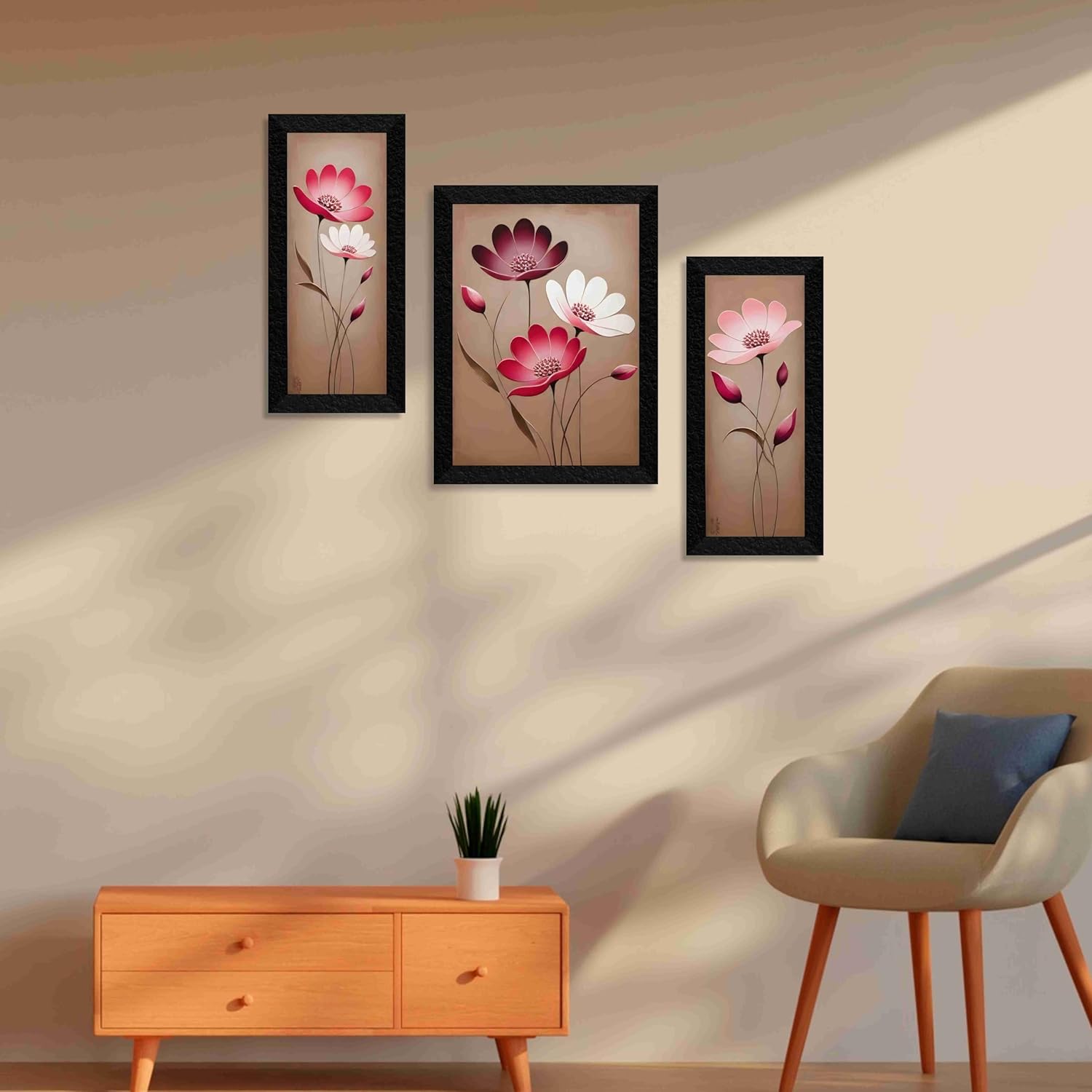SAF flower pot wall painting for Wall Decoration - Set Of 3, 3d modern art Painting for Living Room Large Size with Frames for Home Decoration, Hotel, Office Paintings 61 cm x 36 cm SANFS36048