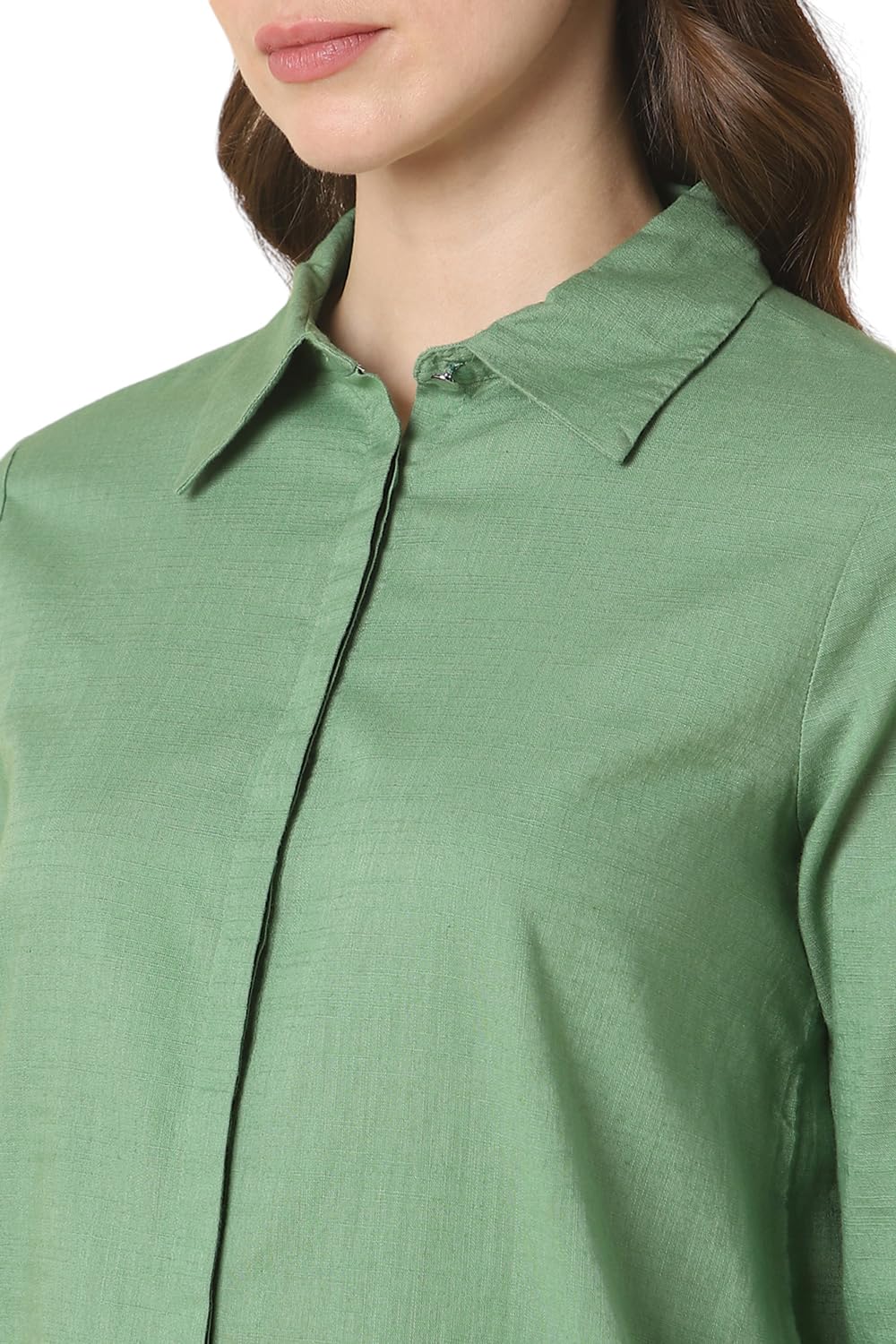 Allen Solly Women's Green Plain Long Sleeve Formal Shirt
