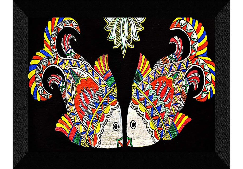 SAF paintings Madhubani Traditional Black frame painting for Wall Decoration SA-SANFK33377