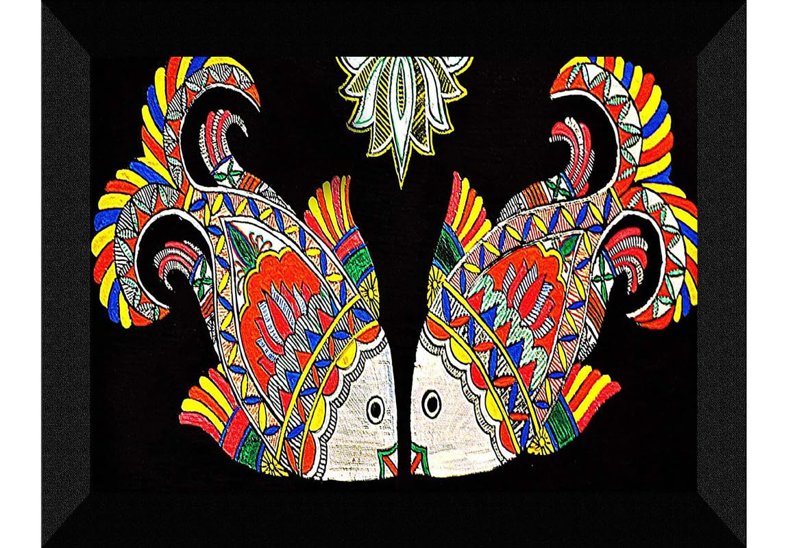 SAF paintings Madhubani Traditional Black frame painting for Wall Decoration,Home and Office OL-SANFK33377