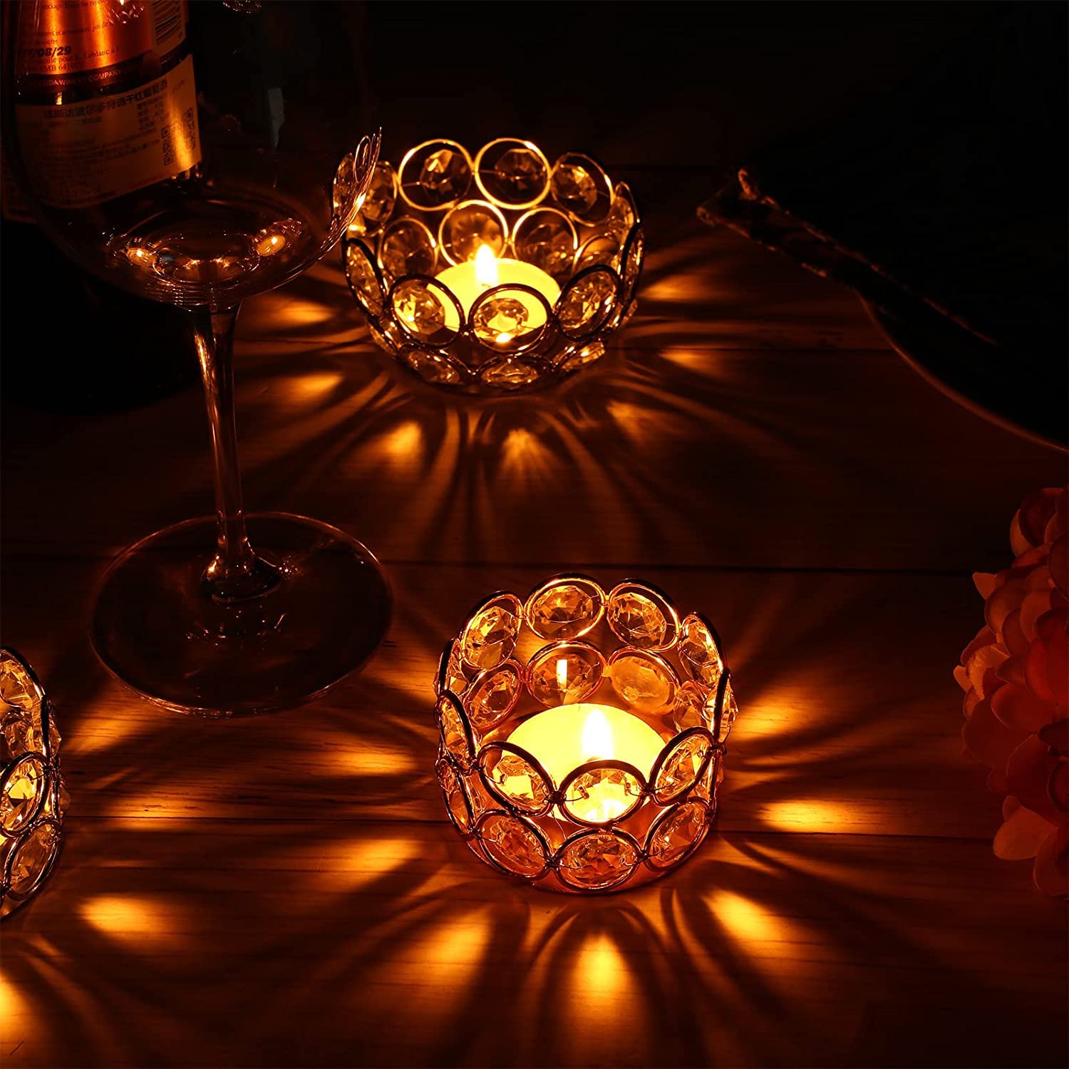 CentraLit Crystal Tealight Candle Holder for Home Decoration, Diya Diwali Decoration Items,Handcrafted Decoration Item Small T Lites Votives - Return Gift - Table Decoration (Gold (Pack of 4))