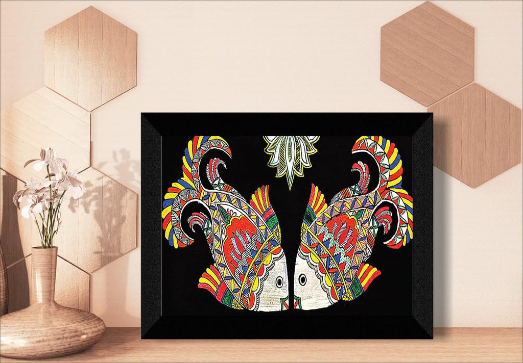 SAF paintings Madhubani Traditional Black frame painting for Wall Decoration SA-SANFK33377