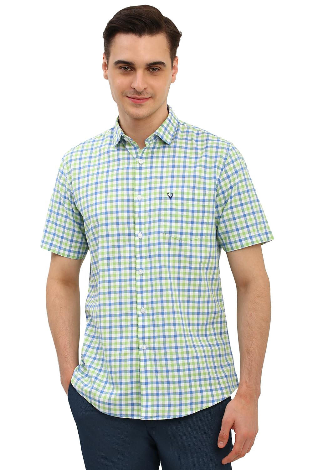 Allen Solly Men Green Slim Fit Check Half Sleeves Casual Shirts