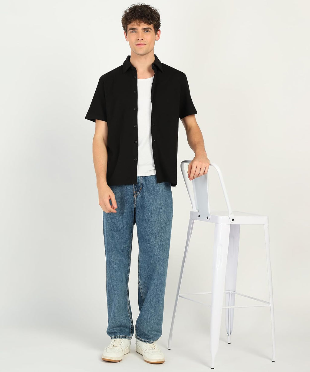 Alan Jones Clothing Men's Casual Relaxed Fitl Waffle Open Shirt-2