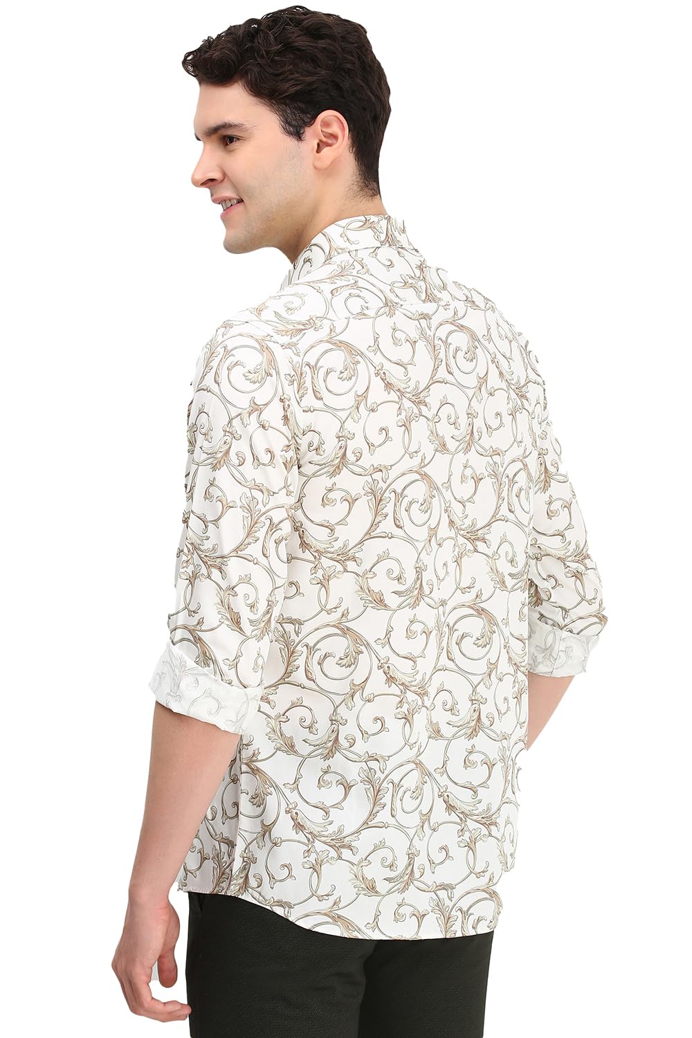 Allen Solly Men Cream Slim Fit Print Full Sleeves Casual Shirts