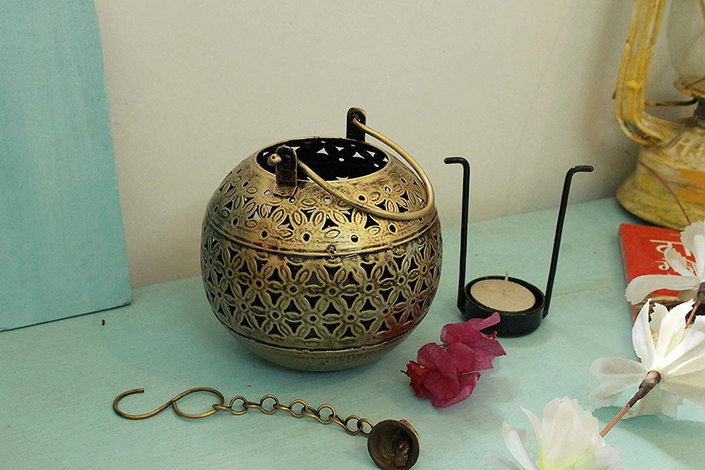 RSN 6 Inch Diya Deepak Lamp Lantern Candle Holder Wrought Iron Vintage Handi for Home Office Diwali Pooja Decoration | TeaLight Candle Stand | Living Room, Bedroom Mandir/Temple Decor