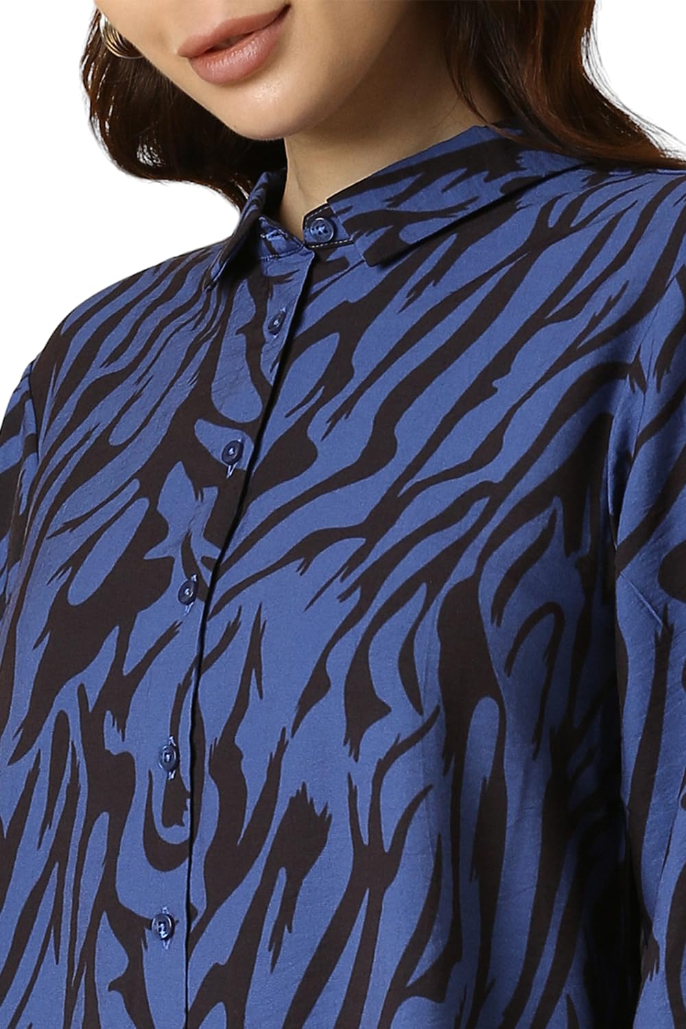 Allen Solly Women's Blue Printed Long Sleeve Formal Shirt