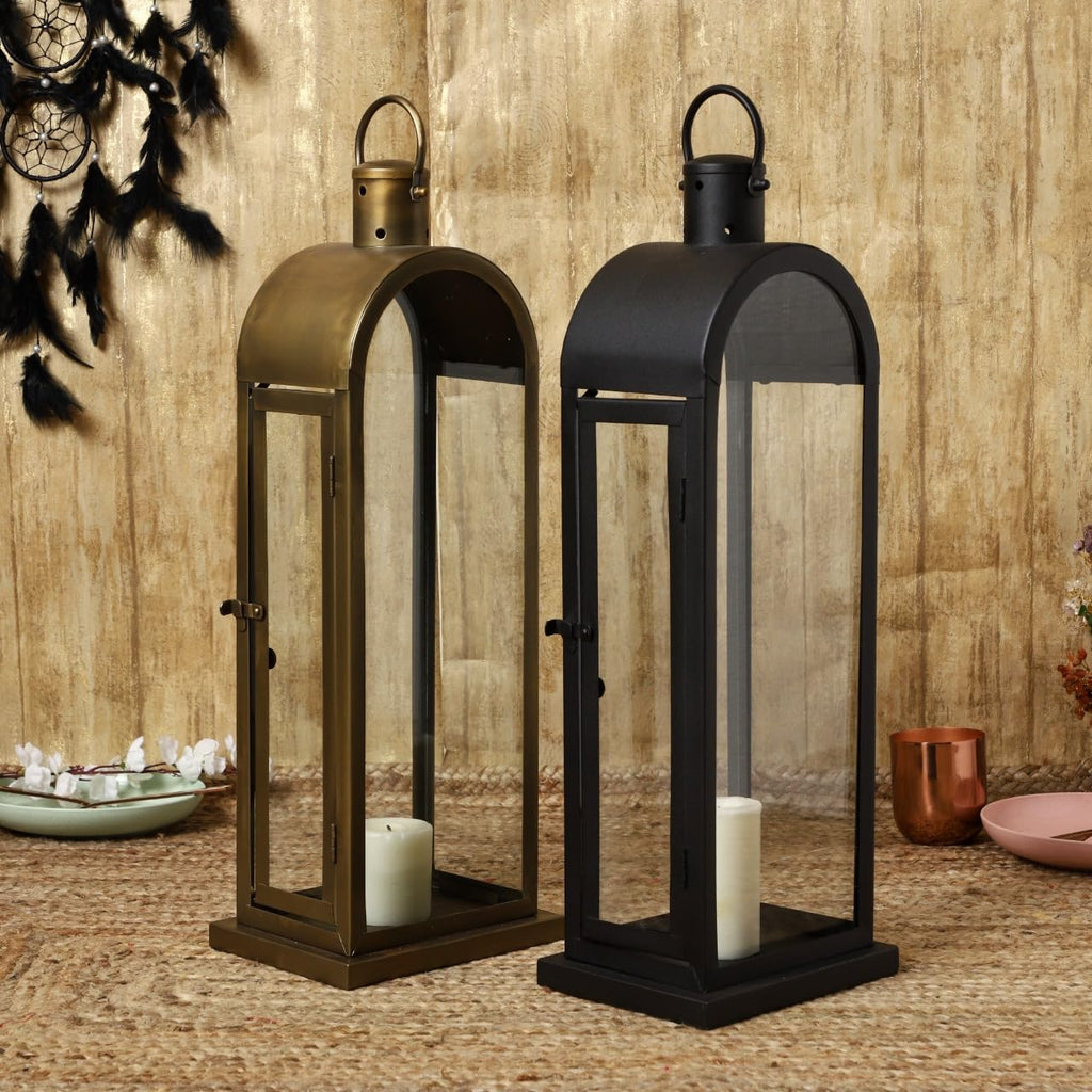 OPAXA LIVING - Antique Dome Metal Candle Lantern Handcrafted Premium Home Decor Lantern, Diwali Candle Holder (Large) (20x15x55 CM)