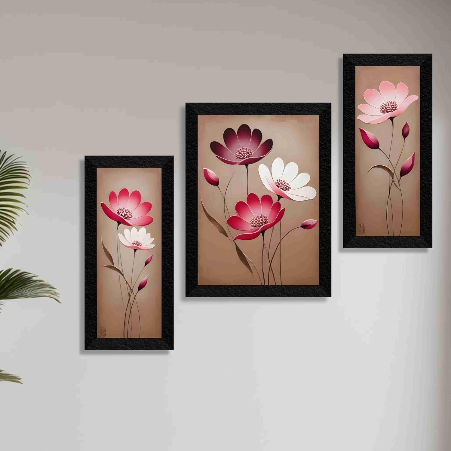 SAF flower pot wall painting for Wall Decoration - Set Of 3, 3d modern art Painting for Living Room Large Size with Frames for Home Decoration, Hotel, Office Paintings 61 cm x 36 cm SANFS36048