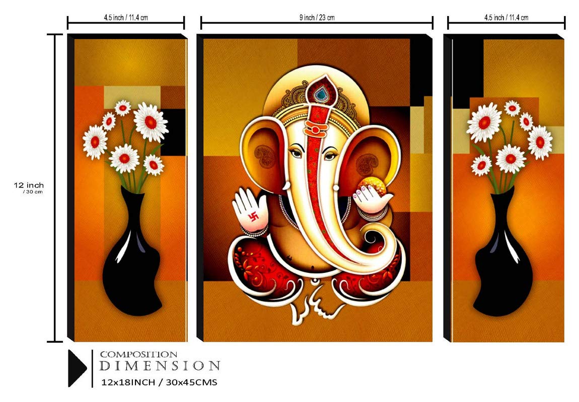 SAF paintings Set of 3 Ganesha modern art UV Textured Paintings for living room with frame Painting 18 Inch X 12 Inch SAF-JMS7515
