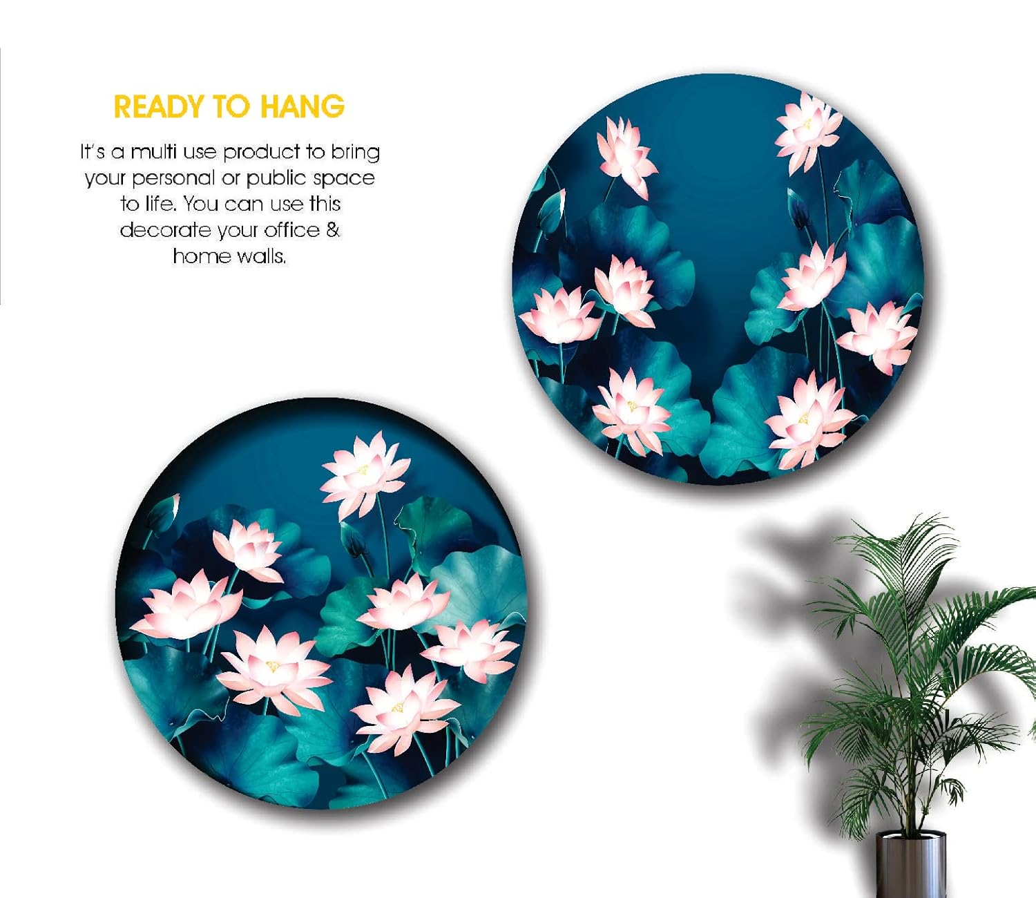SAF paintings Round Shape Lotus Flower MDF Wall Painting for Living Room 12X12 inch LRB28-L2