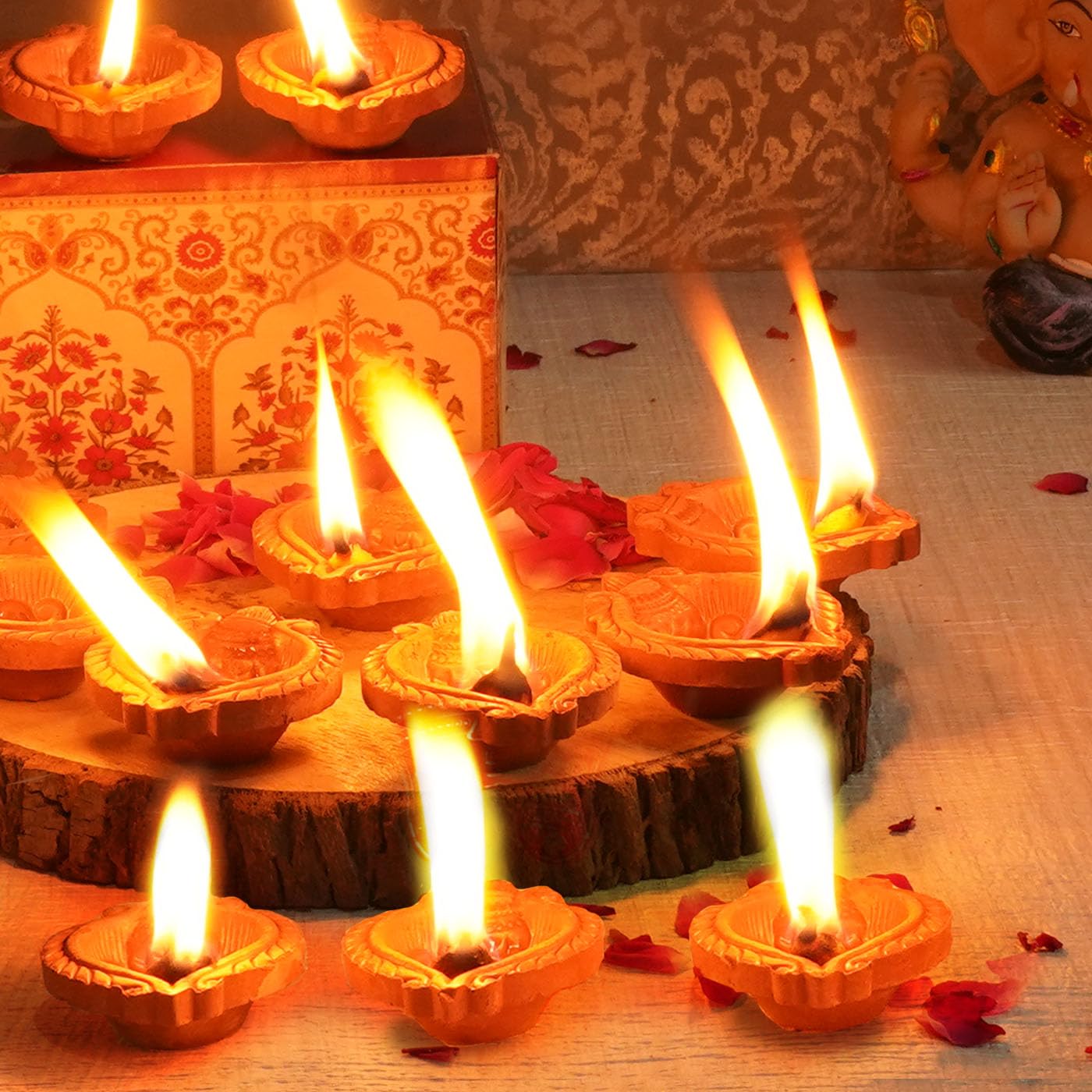 TIED RIBBONS Pack of 12 Clay Diwali Diya Set - Teracotta Diwali Diya Set Earthen Oil Ghee Diyas for Diwali - Diwali Decoration Items for Home Decor (Set of 12)