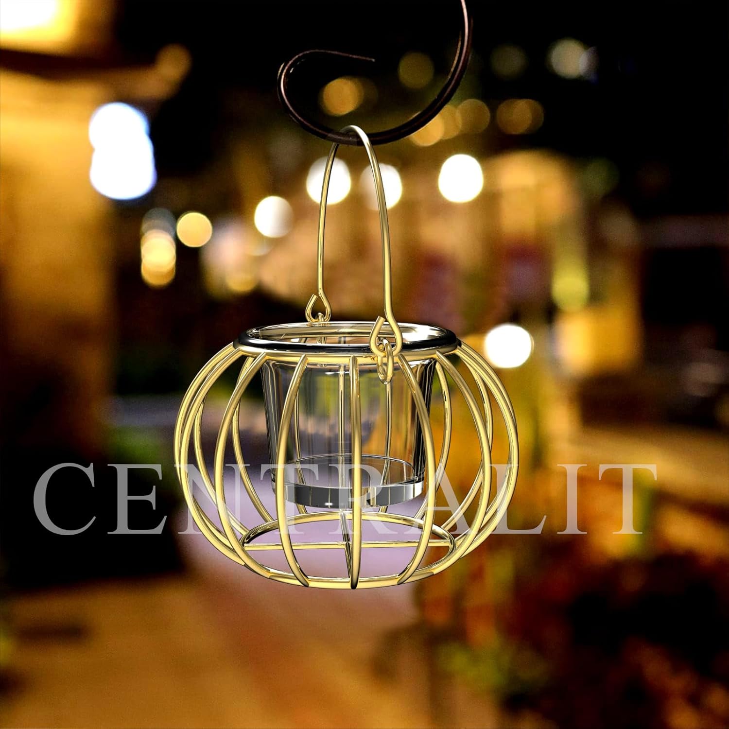 CentraLit Home Decor Items -Hanging Lantern With Glass Tea Light Candle - Diwali Diya Decor Puja Items - Return Gift For House Warming Ceremony- Varalakshmi Pooja Room Decor Pack Of 2 (Gold)