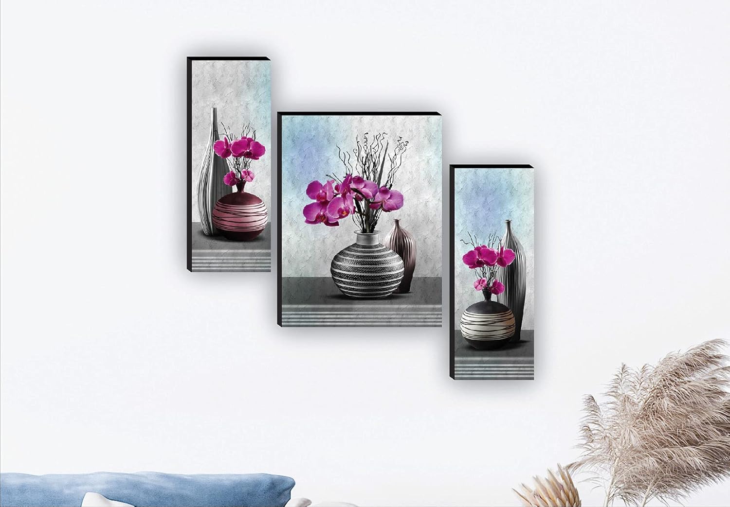 SAF paintings Set of 3 Flower Pot UV textured Paintings for living room with frame Painting 12 Inch X 18 Inch SAF-JMS47