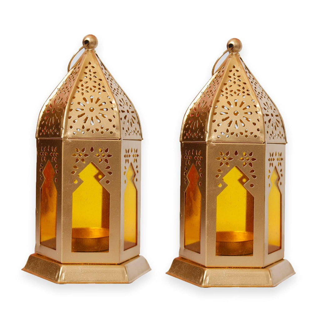 Famia Home Royal Castle Mini Iron Lantern Tea Light Candle Holder, Hanging Lamp for Home Decor, Diwali Decoration, Christmas Lighting (2 Pieces)