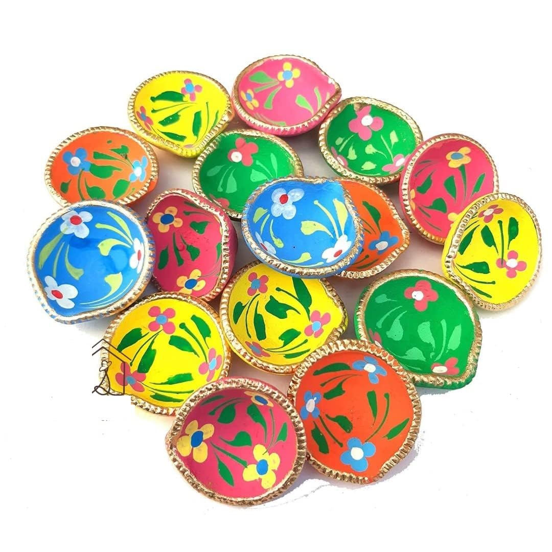 Colourful Handmade Diyas for Diwali Hand Painted Decorative Clay Mitti Diya Deepak Lanterns for Diwali Decoration . (Pack of 25)