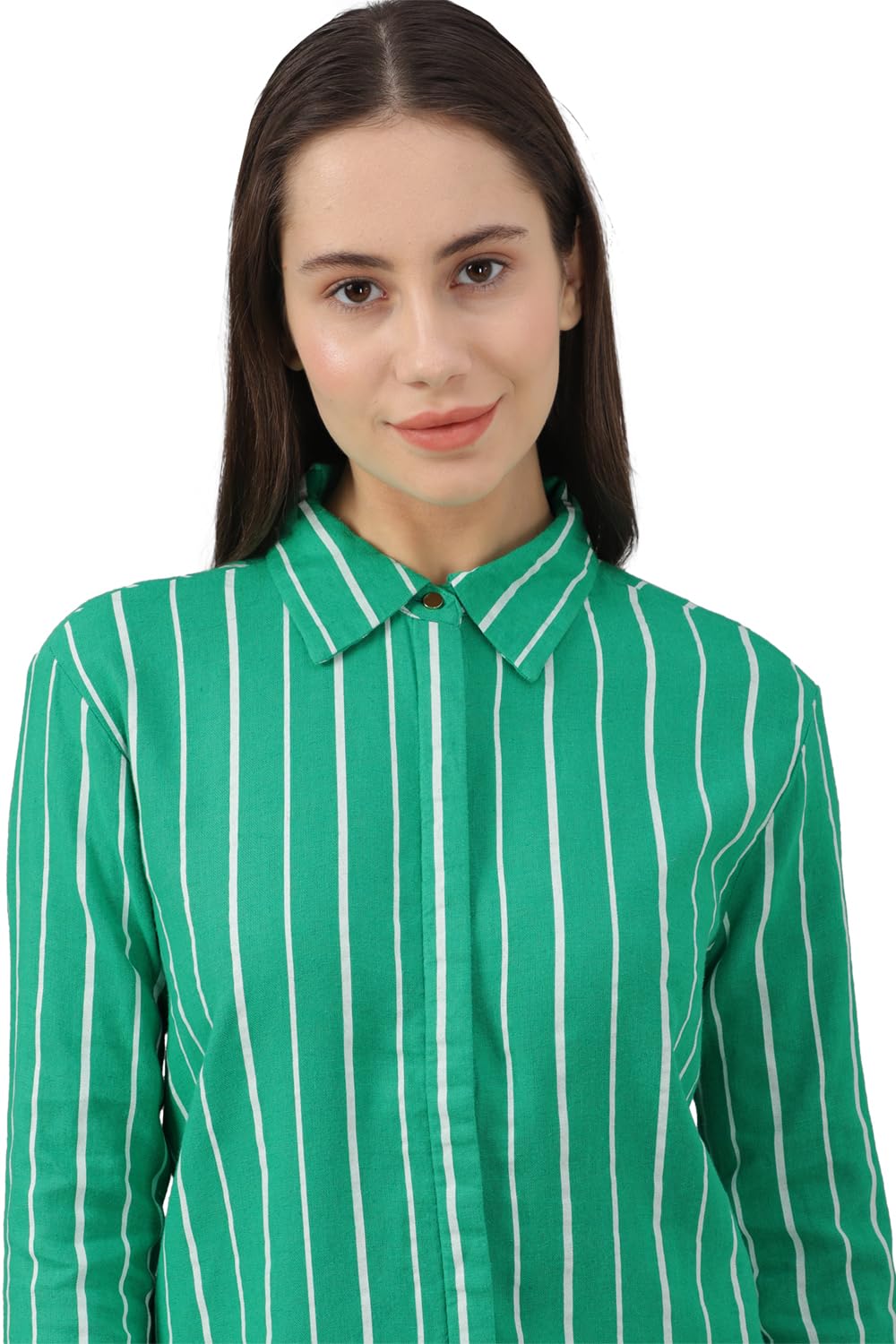 Allen Solly Women's Green Striped Long Sleeve Casual Shirt