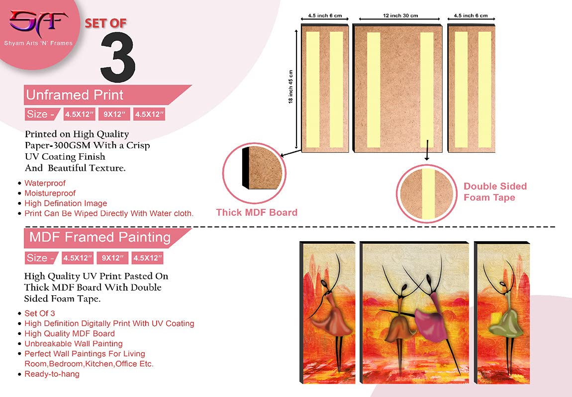 SAF paintings Set of 3 Dancing African Ladies Modren Art UV Textured Paintings for living room with frame 12 Inch X 18 Inch SAF-JMS6514