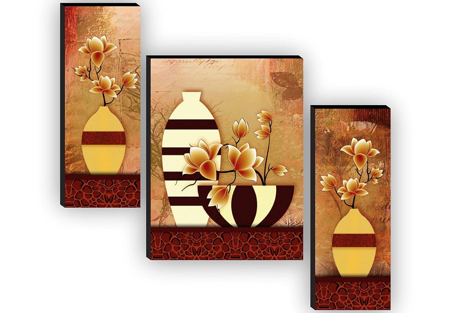 SAF paintings Set of 3 Flower Pot UV textured Paintings for living room with frame Painting 12 Inch X 18 Inch SAF-JMS48