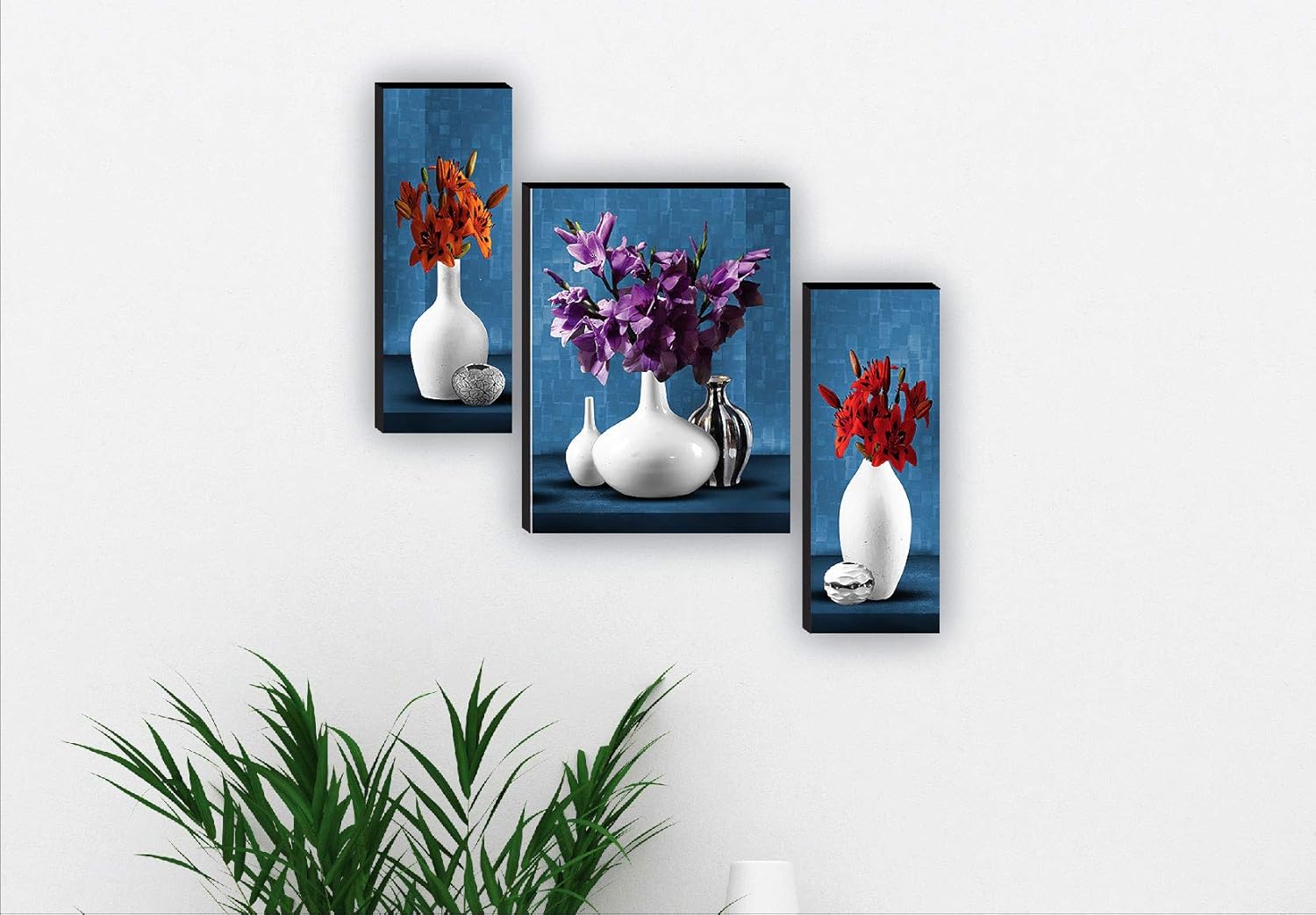 SAF paintings Set of 3 Flower Pot UV Textured Paintings for living room with frame Painting 12 Inch X 18 Inch SAF-JM7479