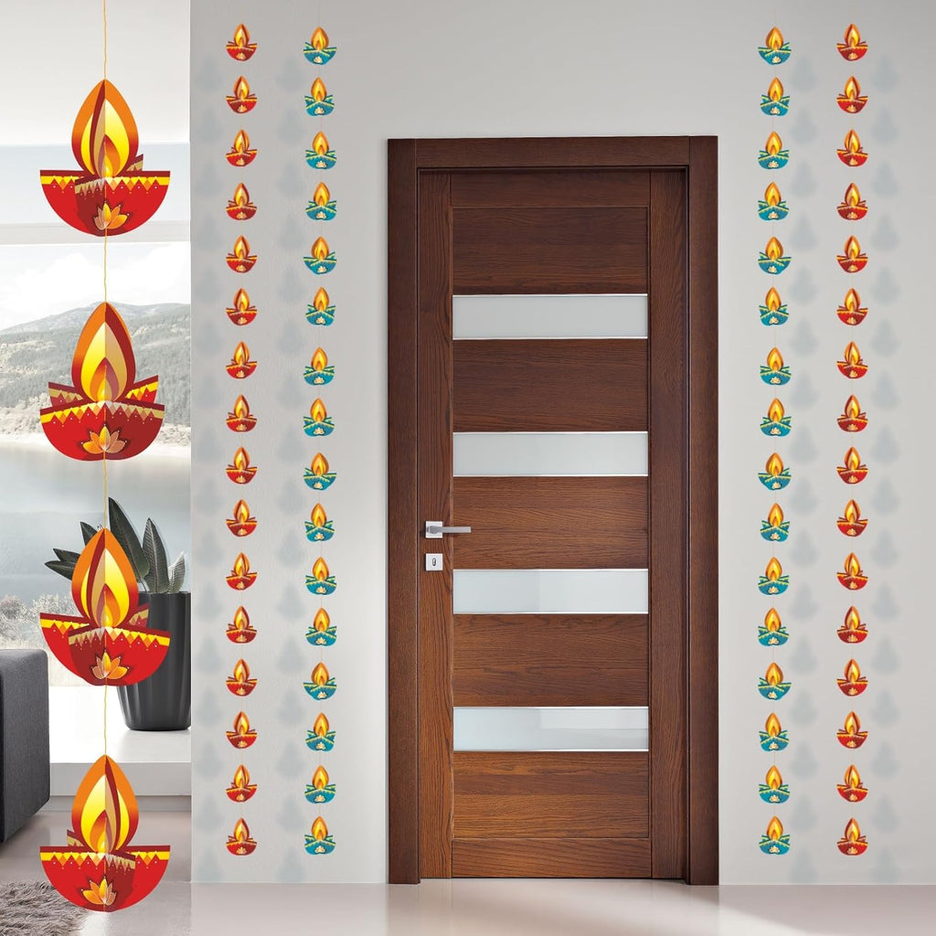 Shree Space - Diya Hanging ( DH ) Pack of 4 Row - Festive Decoration for All Festival Home & Office Paper Decoration