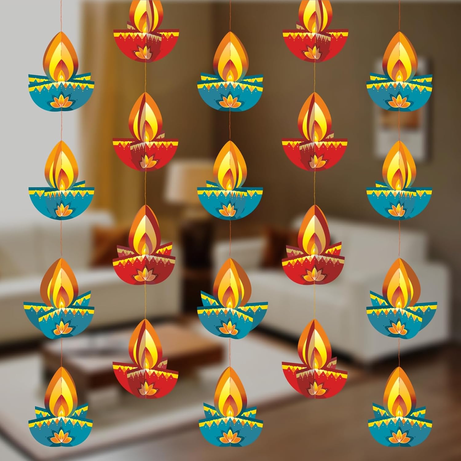 Shree Space - Diya Hanging ( DH ) Pack of 4 Row - Festive Decoration for All Festival Home & Office Paper Decoration