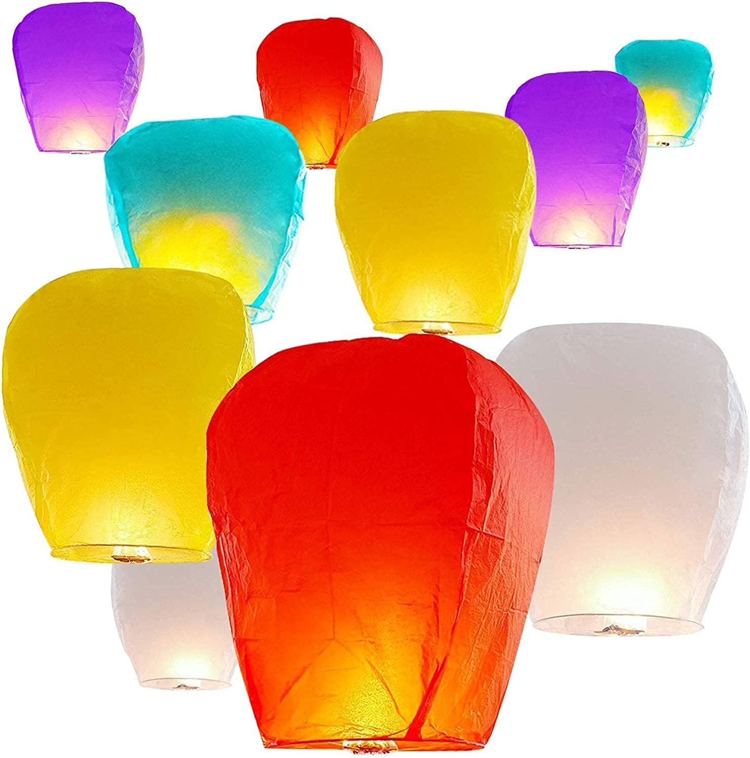 Wishing Hot Air Balloon | Colorful Paper Sky Lanetrns | Flying Night Sky Lanterns | Candle for Diwali/Christmas/Marriage/Birthday/All Festivals - Multicolor (Pack of 10)