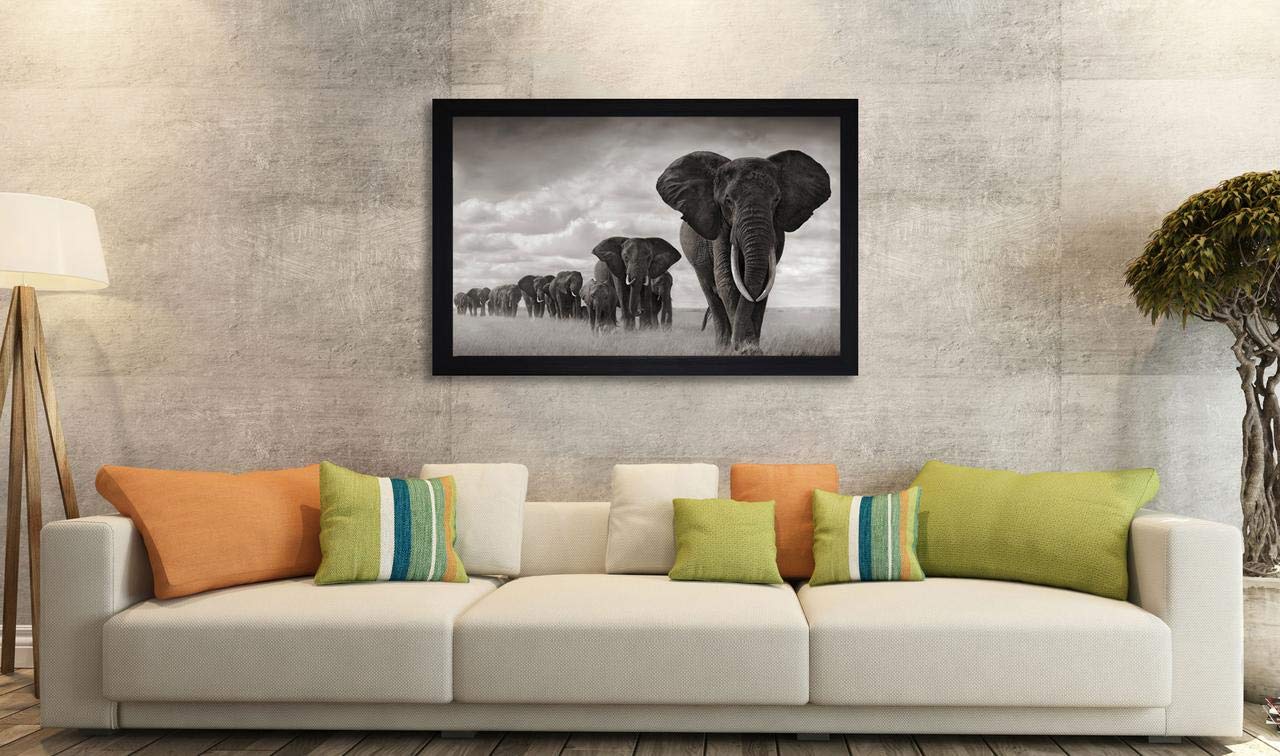 SAF paintings Elephants Large Synthetic Framed UV Digital Reprint Painting (14 inch x 20 inch) SANFM7989