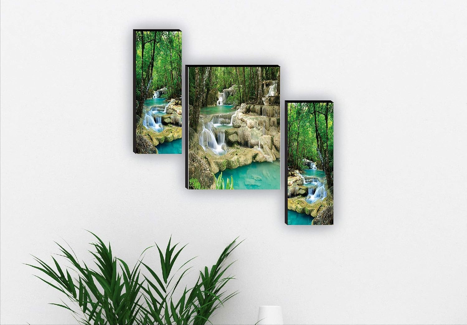 SAF paintings Set of 3 Waterfall UV Textured Paintings for living room with frame Painting 12 Inch X 18 Inch SAF-JM7469