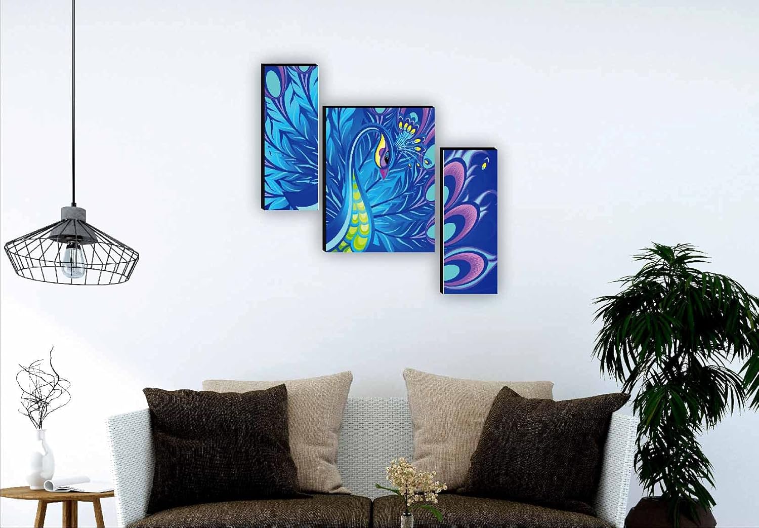 SAF paintings Set of 3 Peacock Modern Art UV Textured Paintings for living room with frame Painting 12 Inch X 18 Inch SAF-JM9129