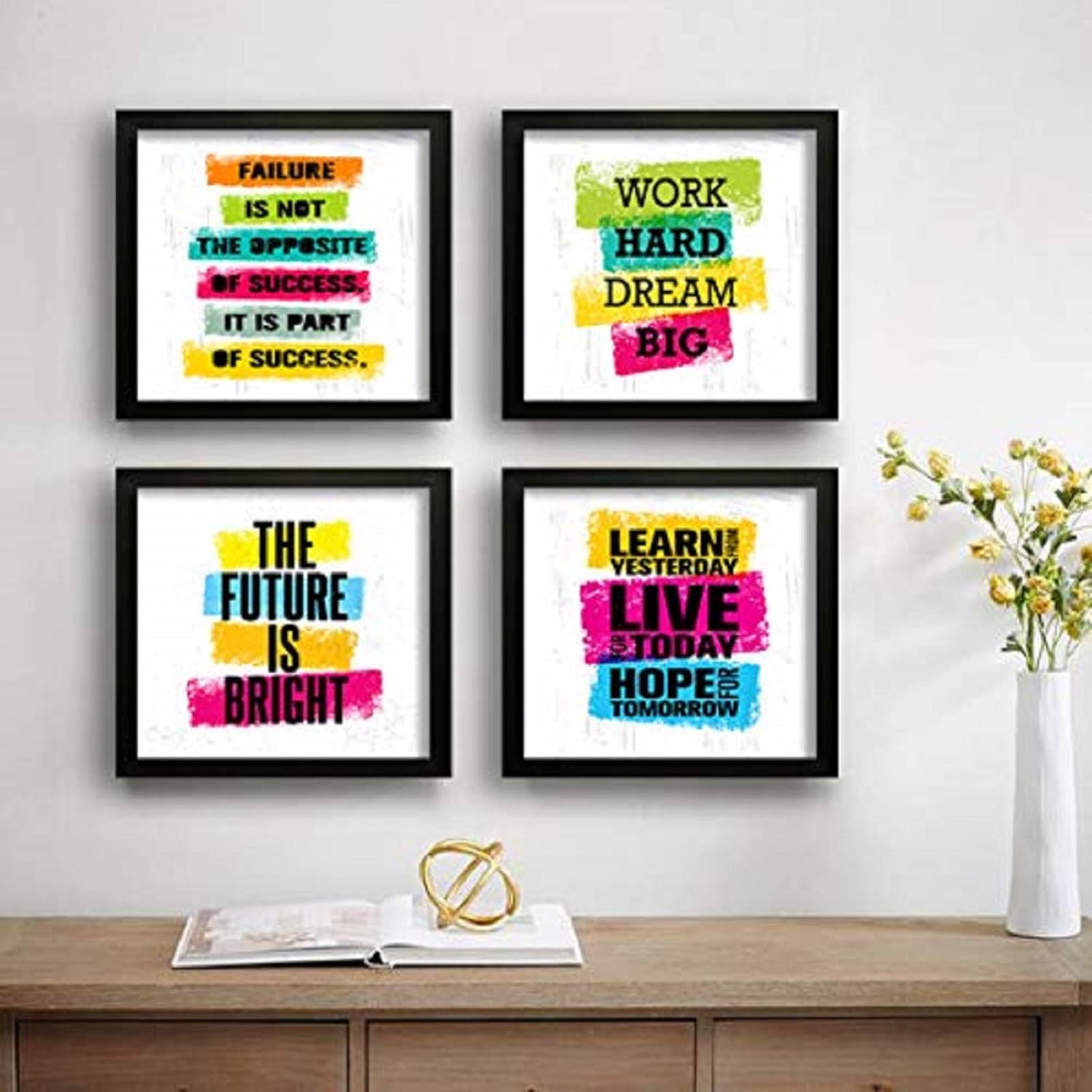 SAF Motivational Quotes Digital Reprint Painting (19 x 19 inch) - Set of 4 SANFSD26N, Multicolor