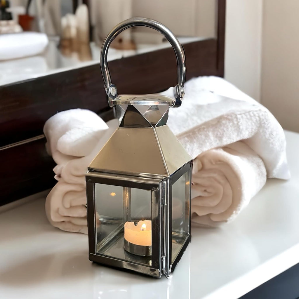 NK HOME DECORS Stainless Steel Silver Tea Light Candle Holder Lantern for Home Decor Wedding Centerpiece Dinning Table and Diwali Decortaions
