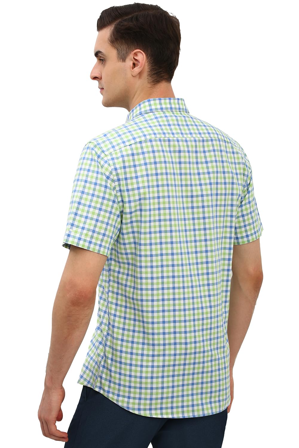 Allen Solly Men Green Slim Fit Check Half Sleeves Casual Shirts