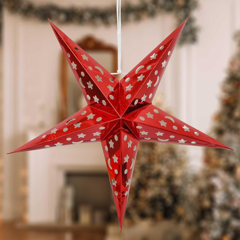 eCraftIndia Red Paper Merry Christmas Star Lantern Lights for Decoration| Diwali Christmas Lantern| Aakash Kandil for Diwali| Hanging Lantern for Home Decoration Balcony| Christmas Decor Items