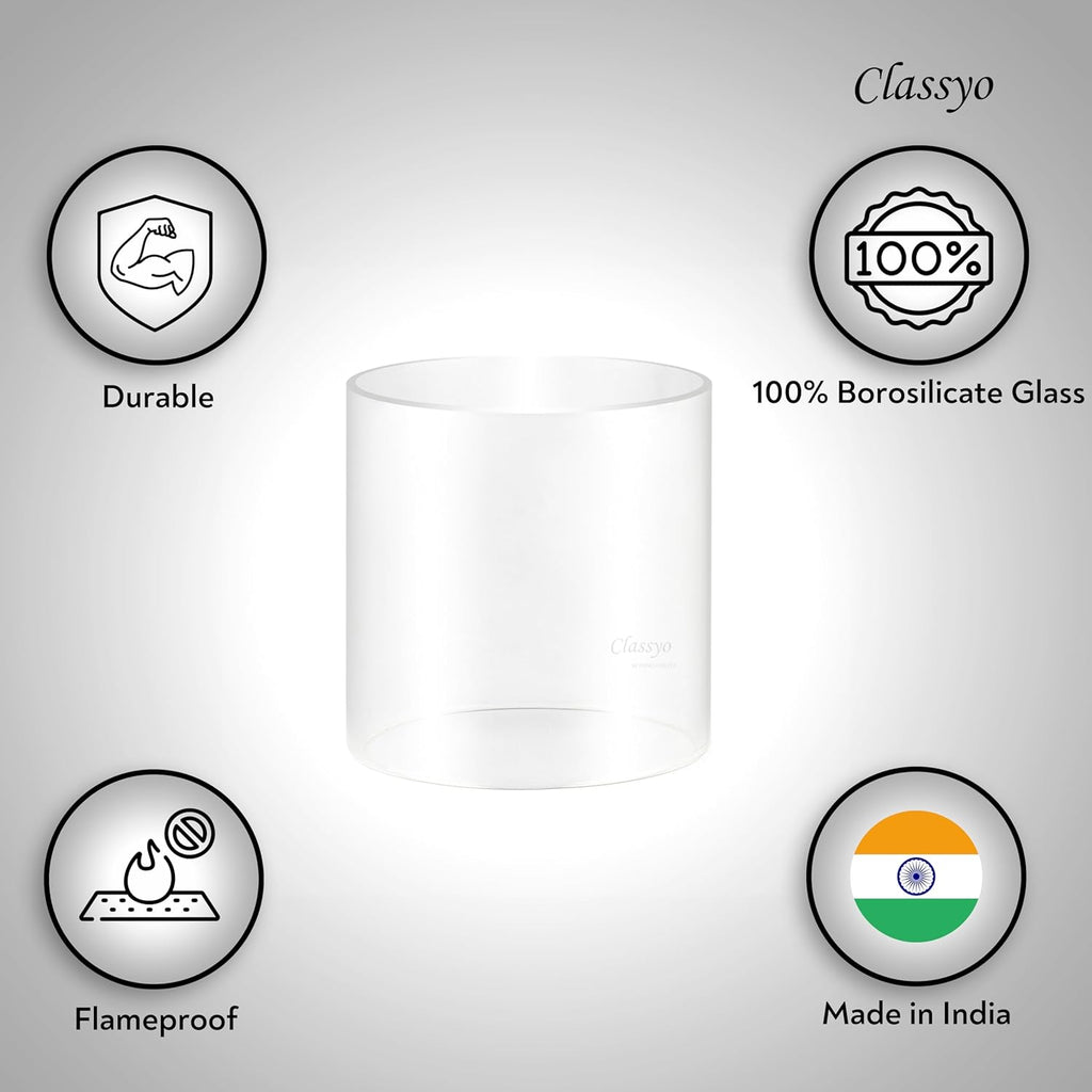 Classyo Diya Cover Only Without Diya, Borosilicate Glass Cover for Diya- Diya Glass Cover Only- Diya with Glass Cover (2.5 in x 3 in, Small Size)