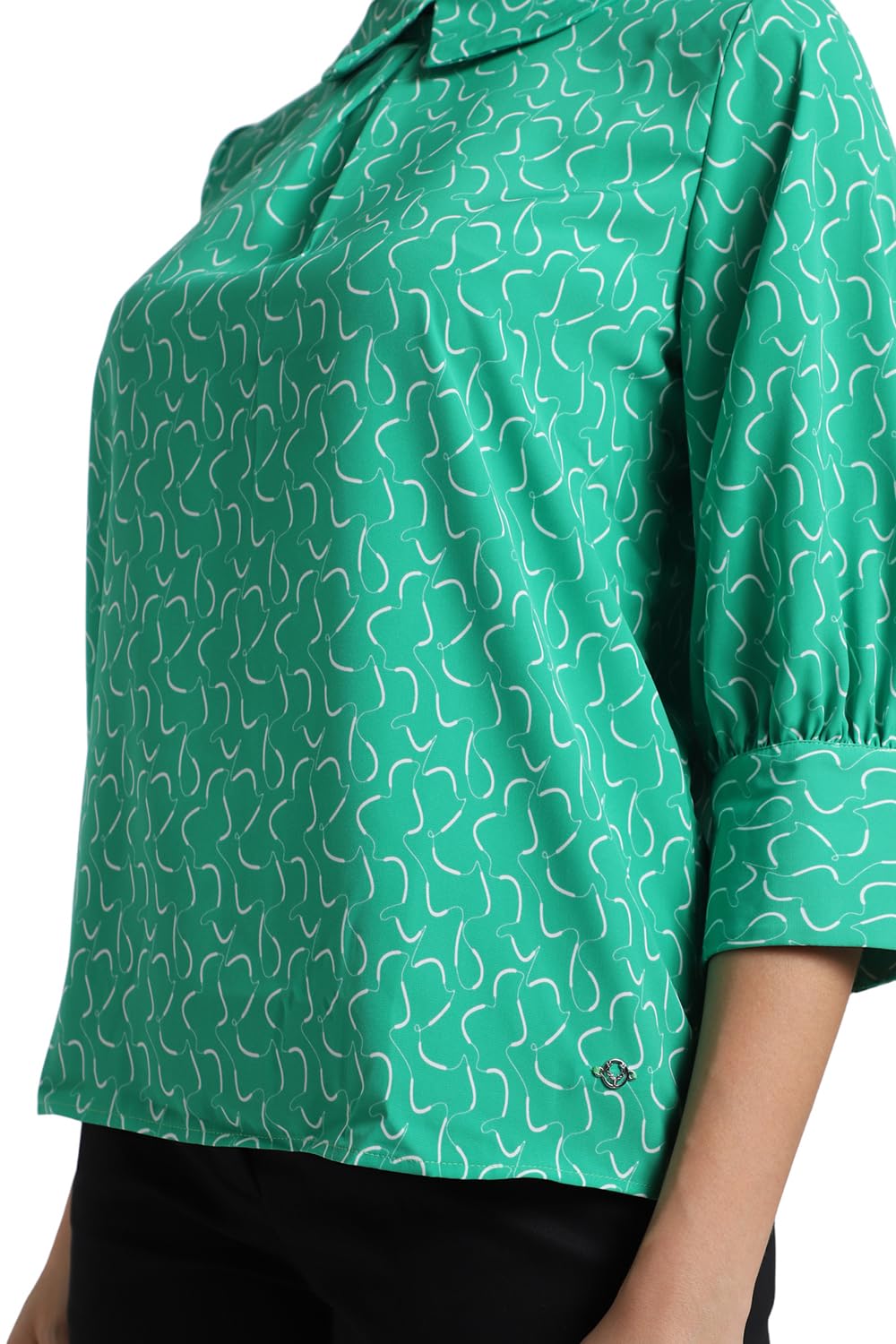 Allen Solly Women's Green Printed 3/4 Sleeve Casual Shirt