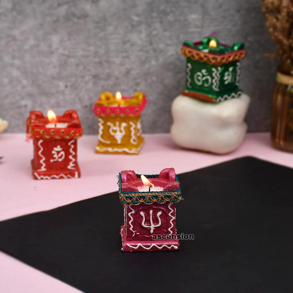 Ascension ® 4 Tulsi Mataka Candle Diya Deepak Special Reusable Diya Colourful Earthen Designer Diya Handmade Mitti Ke Deepak Diye Designer Terracotta Decorative Diwali Deepak