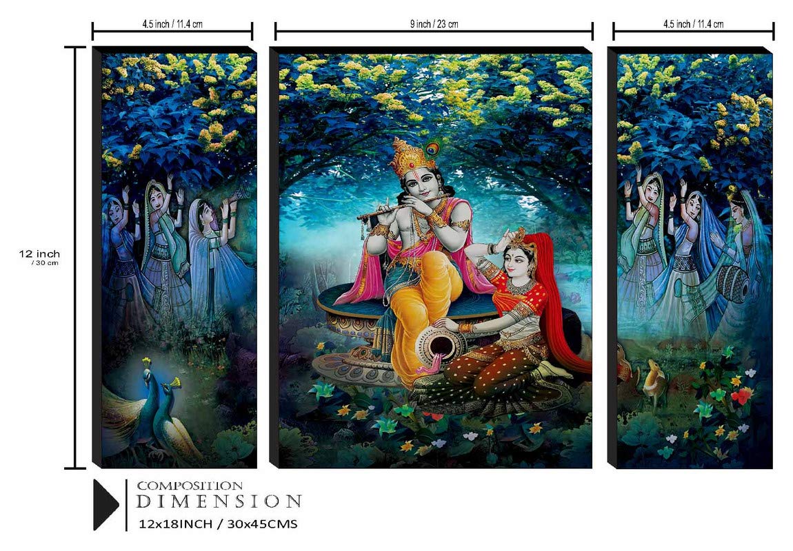 SAF paintings Set of 3 Radha Krishna UV Textured Religion Home Decorative Item Self Adhesive Painting 18 Inch X 12 Inch SANFJM31047