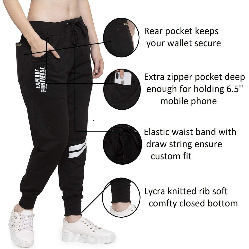 UZARUS Women's Cotton Slim Fit Joggers Track Pants with 2 Zippered Pockets