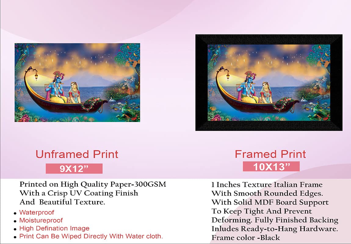 SAF paintings Radha Krishna sitting on boat Painting UV Textured Home Decorative Gift Item with Synthetic Frame