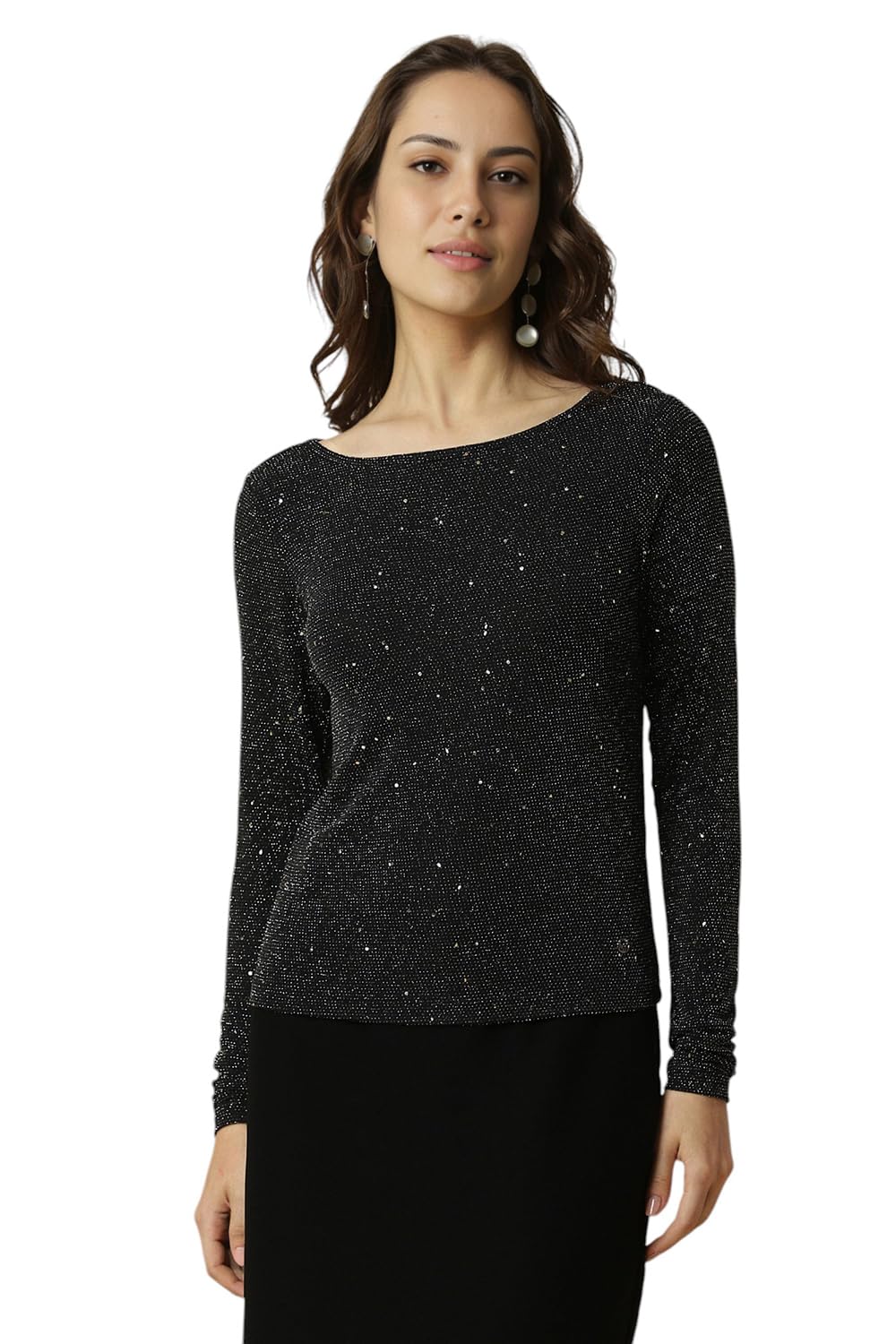 Allen Solly Women's Black Plain Long Sleeve Blouse