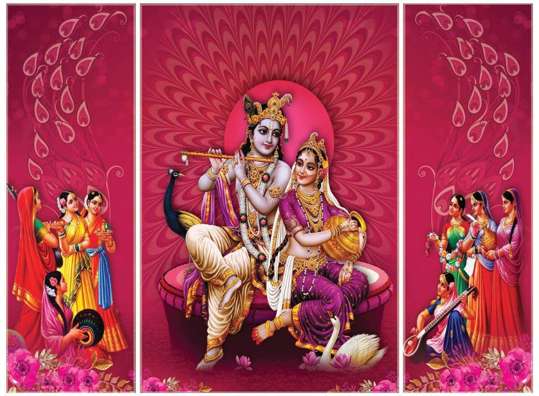 SAF paintings 6MM Radha Krishna Set of 3 Panel Digital Reprint 12 inch x 18 inch Painting (SAJM7737) SANFJM7737