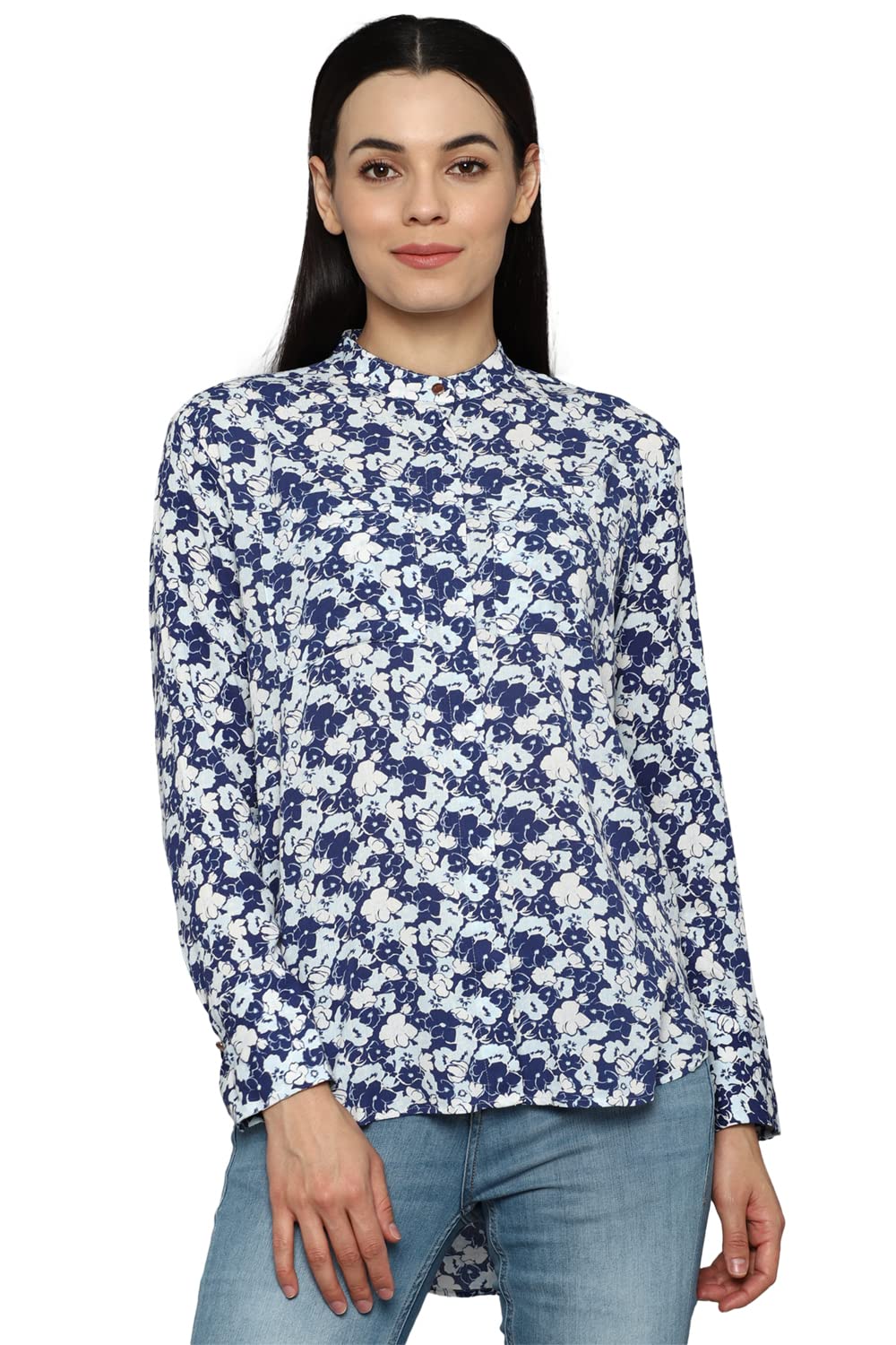 Allen Solly Women's Navy Printed Long Sleeve Casual Shirt