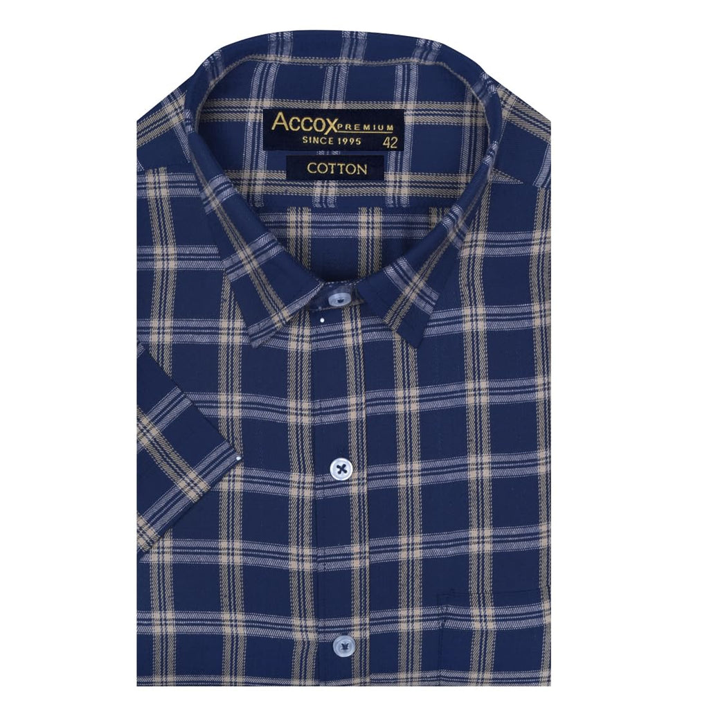 Accox Men's Cotton Checkered Formal Shirt (B0D7Z92GKM)