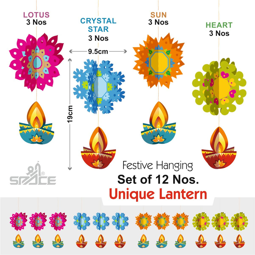 Shree Space - Unique Lantern - Festive Paper Hanging for Home & Office Decor (Pack of 12, Multi-Colour) All Festival Diwali, Christmas & New Year Gift | Corporate Gift | Home Decor Items