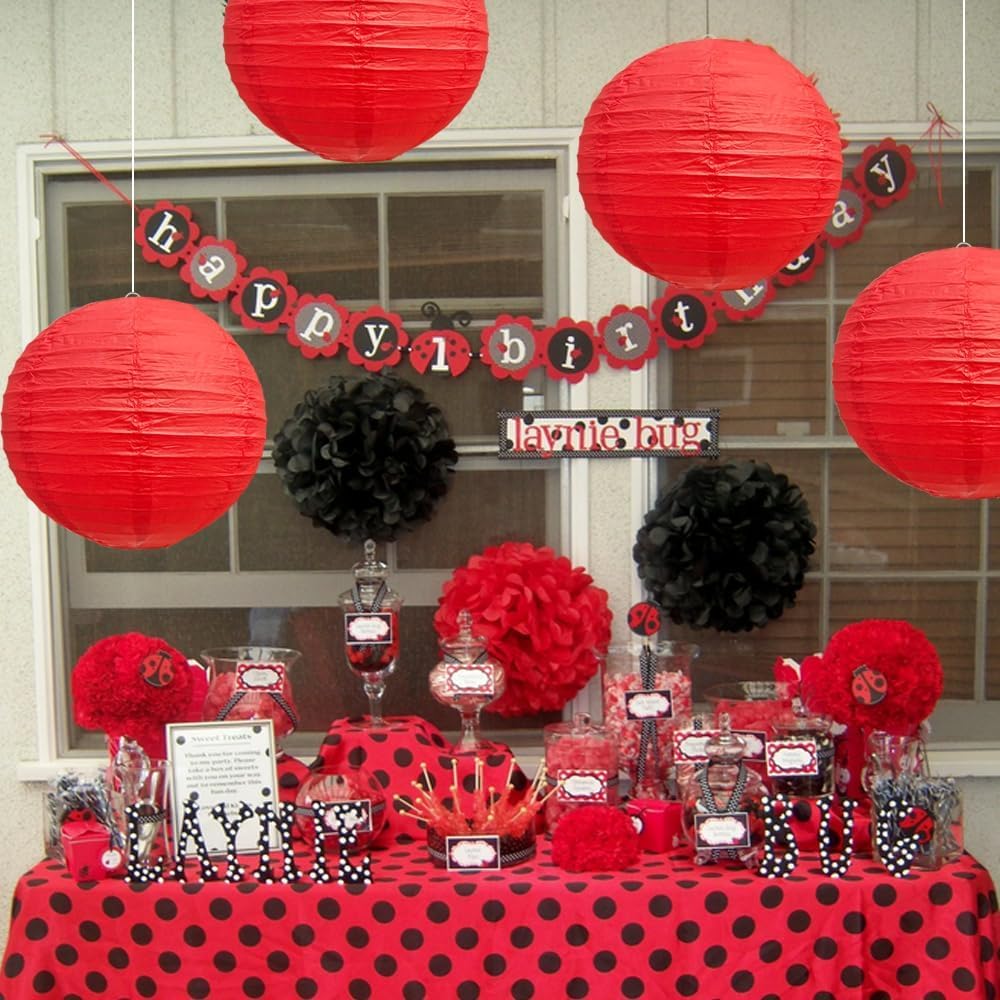 GreenUniverse 10-12 INCH Chinese Japanese Paper Lanterns withpack of 5 pcs (Red)