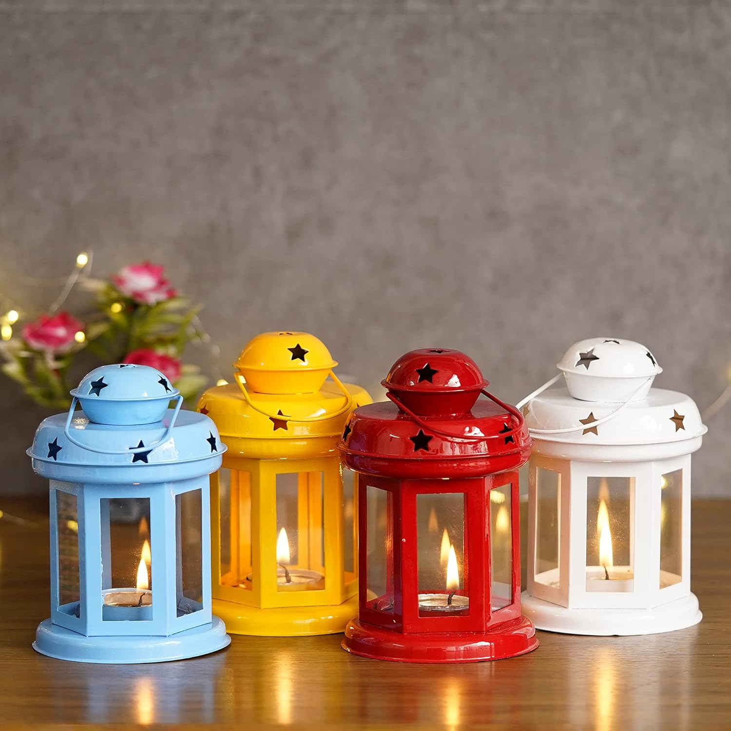 eCraftIndia Set of 4 Metal Wall Hanging Lantern Tea Light Candle Holders - Tea Light Holders- T Light Candle Holders- Diwali Gifts for Family Friends- Diwali Decoration Items for Home Decor